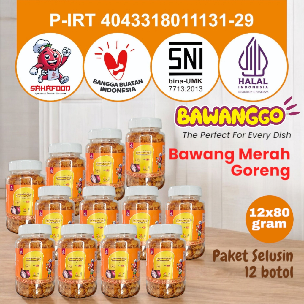 

BawangGo paket 12x80gram Bawang Merah Goreng Asli Kriuk Original Premium SAHAFOOD Tanpa Campuran