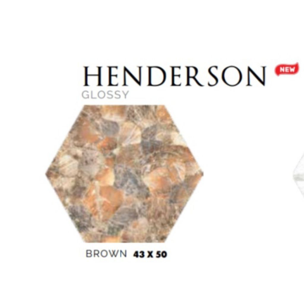 KERAMIK MERK PLATINUM TIPE HENDERSON BROWN UKURAN 43X50 WARNA COKLAT BENTUK HEXAGONAL PERMUKAAN TEKS