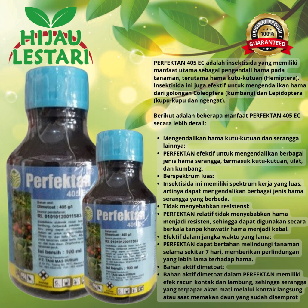 Insektisida Akarisida Perfektan 405 EC 500 ml Mitesida Kutu Aphids Mites Tungau Hijau Lestari