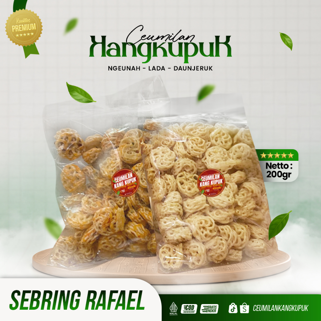 

Sebring Rafael Ceumilan KangKupuk Kemasan Plastik aroma daun jeruk rasa pedas dan original asin ready stock
