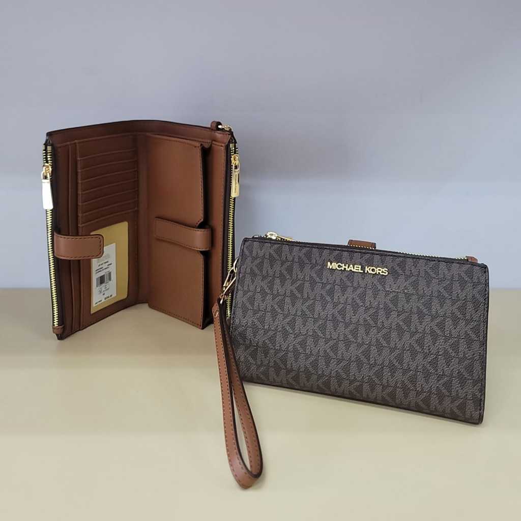 Dompet Wanita Branded MK Jet Set Travel Double Zip Wristlet 18 x 11 cm Original