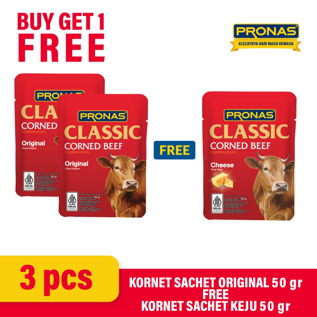 

[Buy 2 Get 1] PRONAS Kornet Sapi Sachet 50g (2pc) Free Kornet Sachet Keju 50 g (1pc)