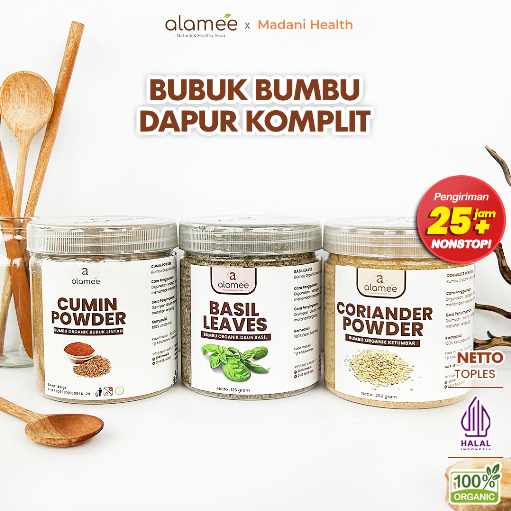

ALAMEE Bumbu Dapur Bubuk Lengkap Bawang Bombay Lada Hitam Powder Organik Praktis Siap Pakai Toples madanihealth