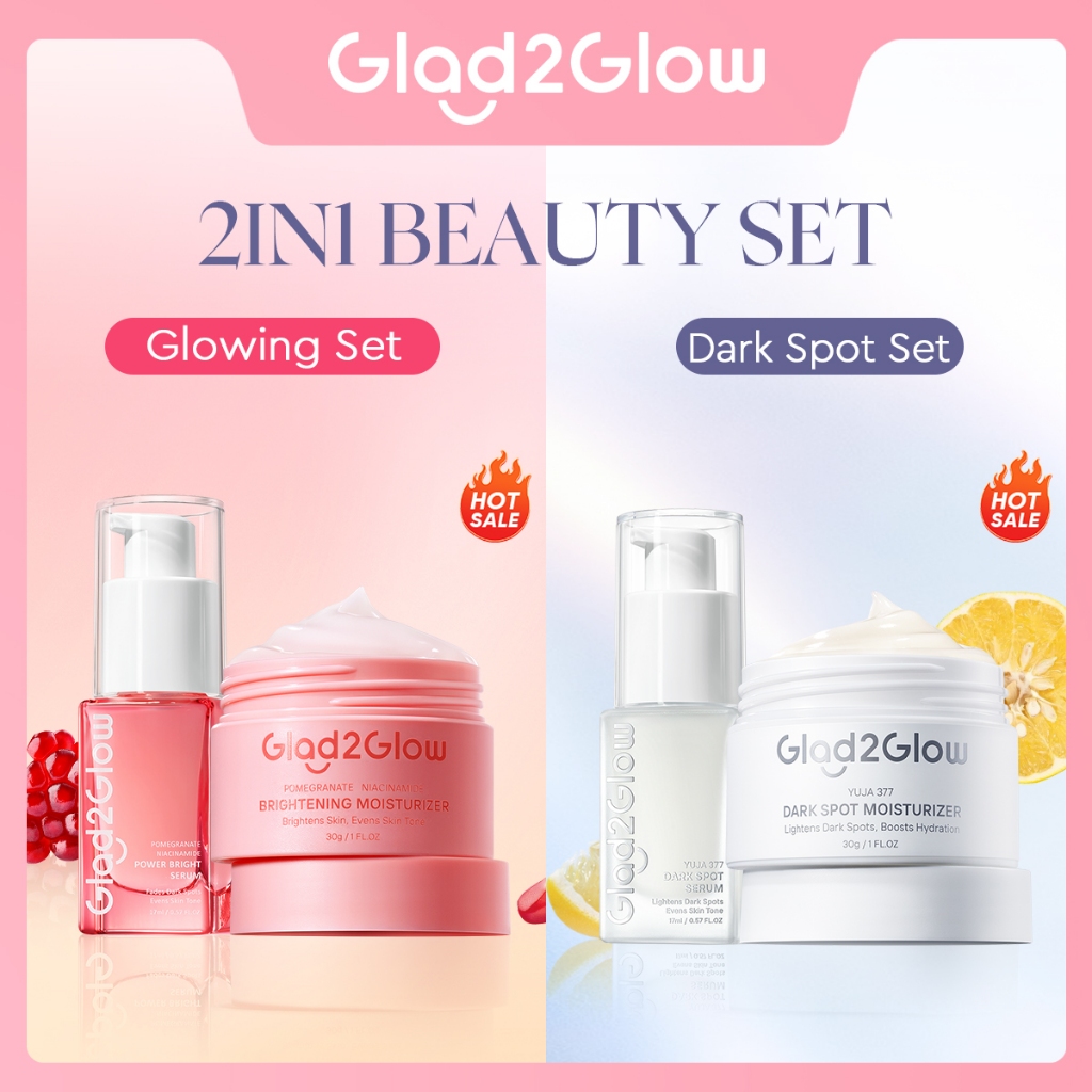 [12.12 Belanja 200rb, Disc. 20%]Glad2Glow 2pcs Skincare Paket- Moisturizer+Serum-Beauty Sets & Packa