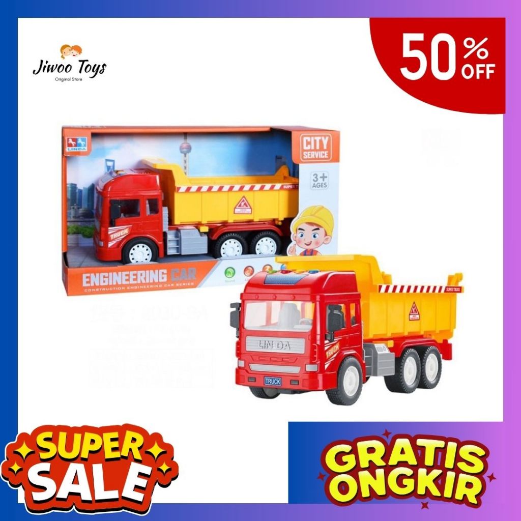Mainan Anak City Service Engineering Car Dump Truck Sound And Light MMX77034