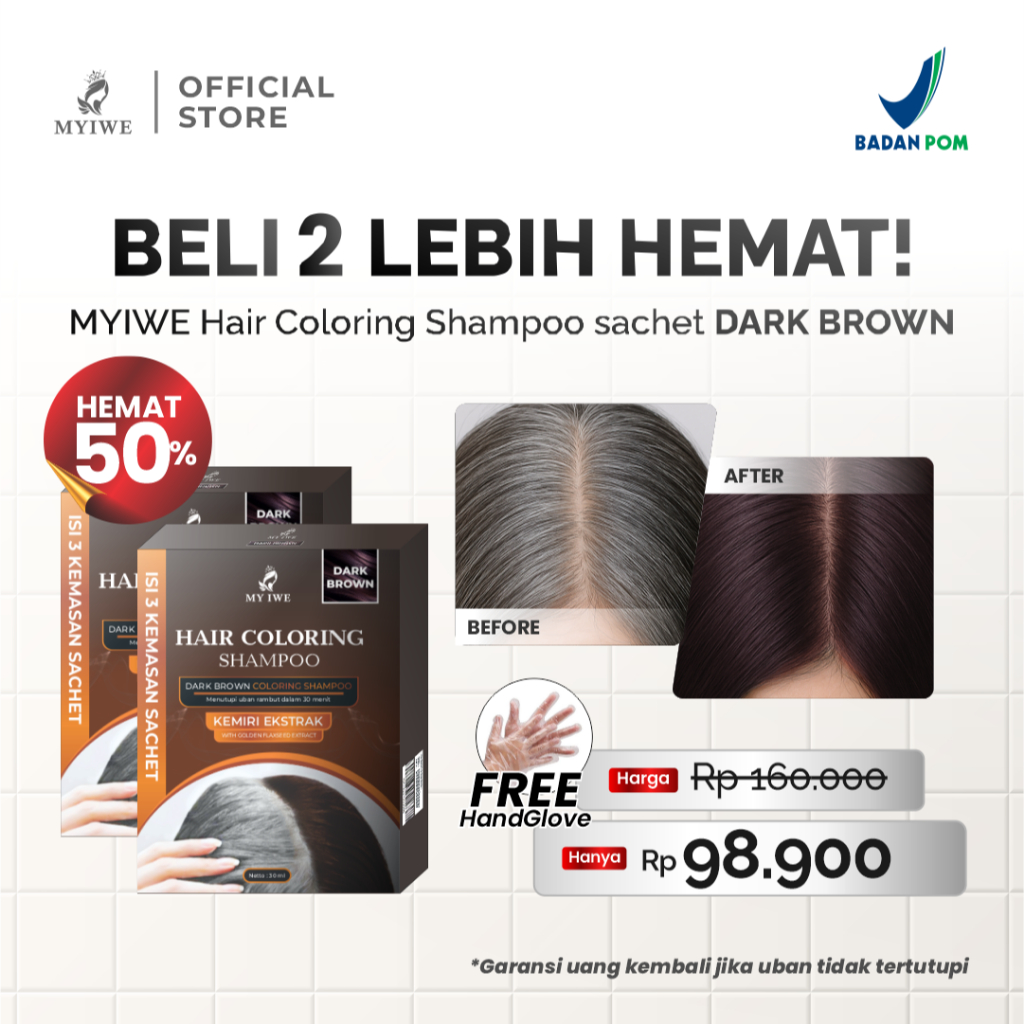 [BUNDLING 2 BOX] Myiwe Shampo Penghilang Rambut Beruban Alami - Dark Brown