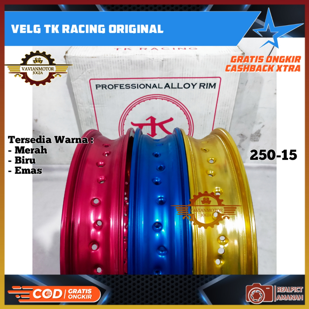 Velg Custom TK RACING Ring 15 225 250 300 350 W SHAPE WM Ring 15 Gold Merah Biru Custom Mini Bobber 
