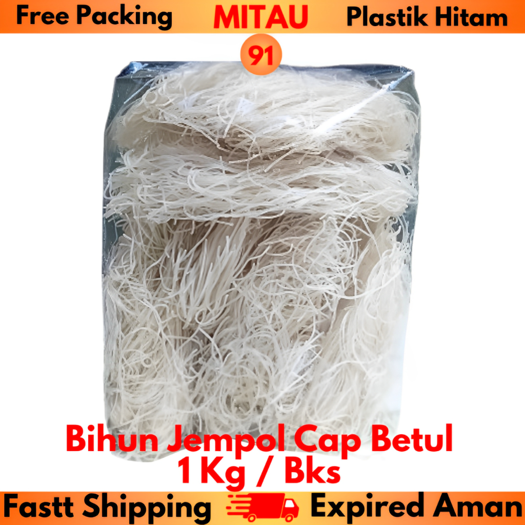 

Bihun Jempol Cap Betul 1Kg / Bks Packing Paket Pakai Plastik Hitam