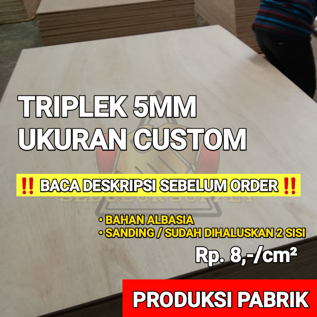 PAPAN KAYU TRIPLEK / PLYWOOD / MULTIPLEK 5MM ALBASIA UTY UKURAN CUSTOM / TRIPLEK TIPIS