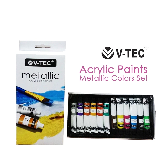 

V-Tec Acrylic Paints Metallic set 12 ( Cat Akrilik ) Acrylic Paints 6 ml tube