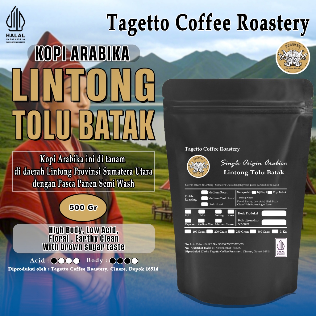 

BIJI KOPI ARABIKA LINTONG " TOLU BATAK " 500GR SPECIALTY | ARABICA BEAN GROUND BUBUK 500 GRAM TAGETTO COFFEE