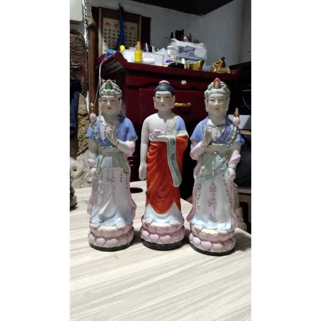 Patung Keramik Budha Triratna Kuno Jadul Antik