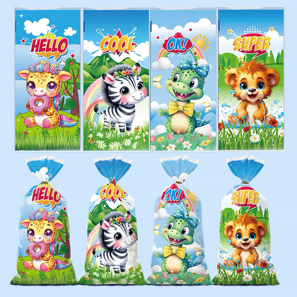 

BLANJA.ids 50pcs Plastick Bingkisan Snack Ulang Tahun (12.5 x 27 cm) Plastik Snack Anak Cowok Cewek Ulang Tahun Plastik Biskuit Permen KARAKTER UNICRON PRINCESS CAR ANIMAL