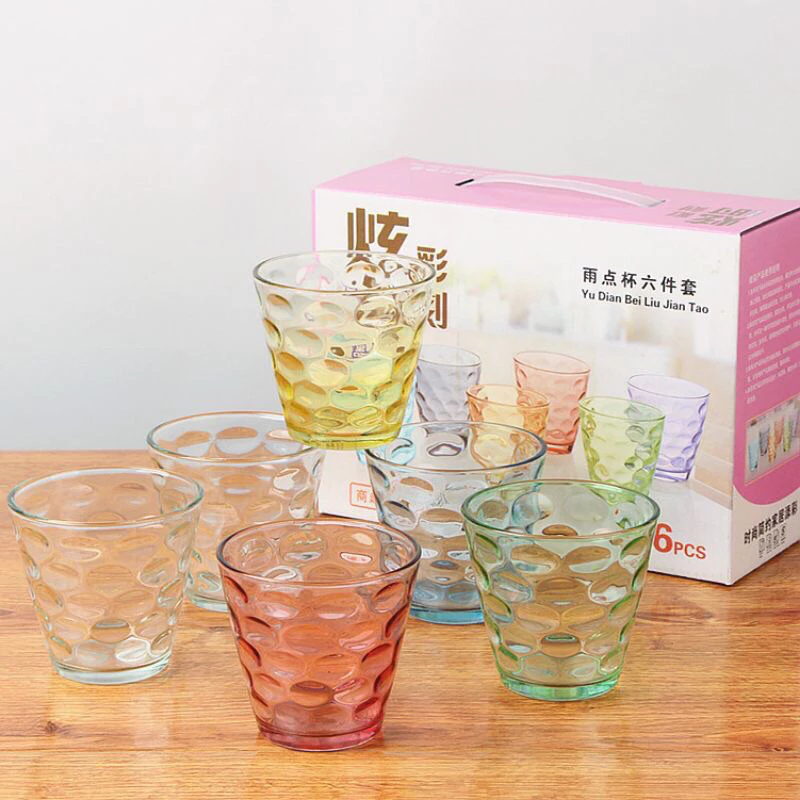 Gelas Kaca Warna Gelas Teh Kopi Kaca Warna Pelangi Mewah Set 6pcs