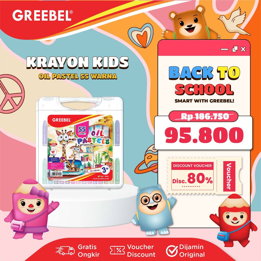 

GREEBEL Crayon Krayon 55 Warna / KIDS Oil Pastel / Crayon 55 Warna (KOP55) Crayon Set Greebel Mewarnai