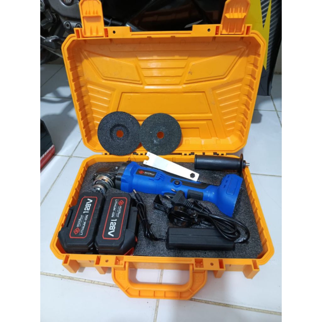 gerinda cordless 2 baterai 128V brushless HUJIA tool pro 2521