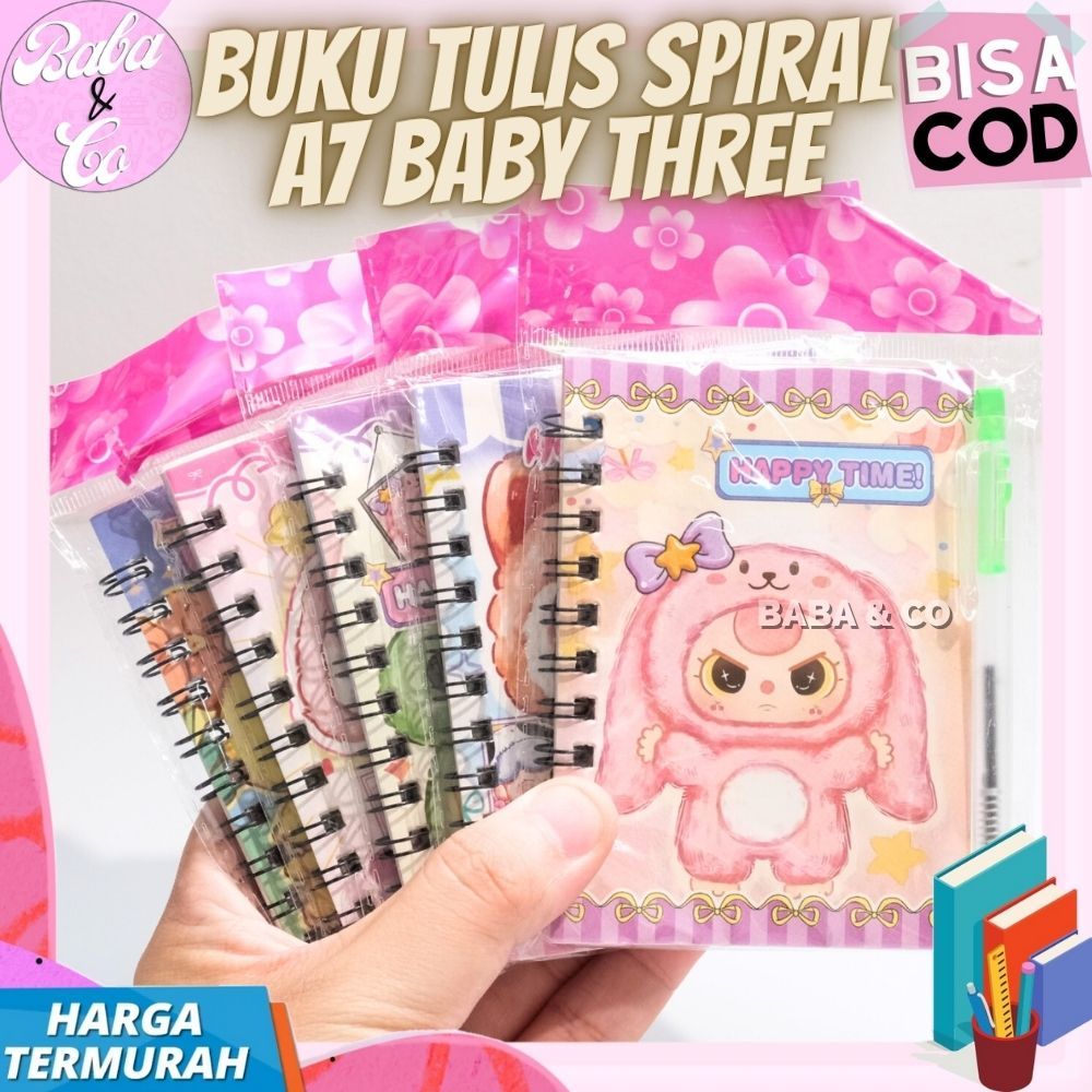 

MEMOPEN MINI BABY THREE BUKU NOTEBOOK MINI A7 BABY THREE LUCU UNIK BUKU + PEN BABY THREE MINI BOOK SPIRAL A7 BABY THREE