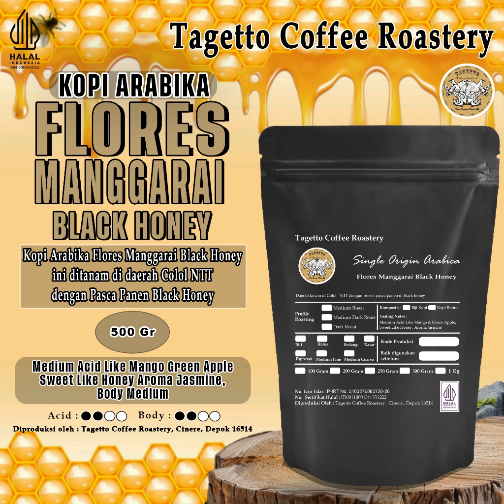 

BIJI KOPI ARABIKA FLORES MANGGARAI BLACK HONEY 500GR | SPECIALTY ARABICA BEAN GROUND BUBUK 500 GRAM TAGETTO COFFEE