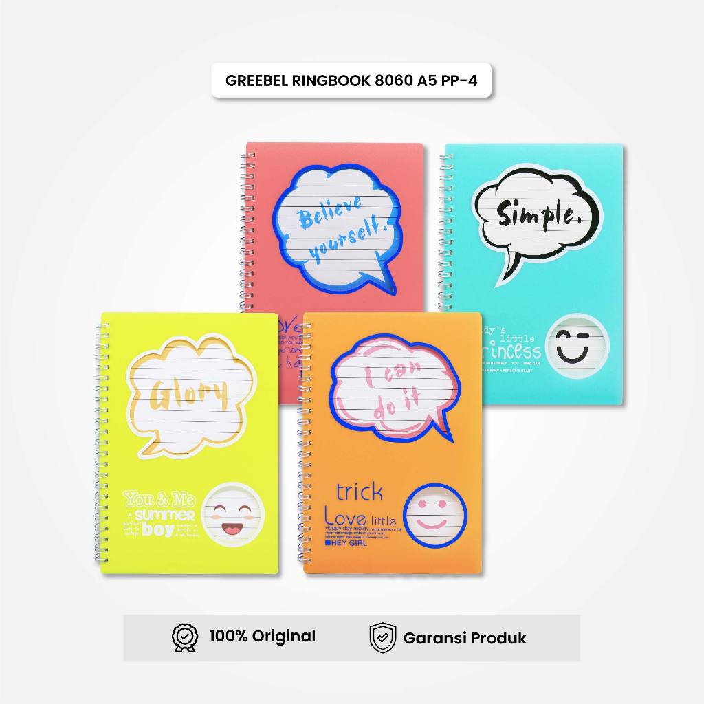 

GREEBEL NoteBook A5 Buku Diary Aesthetic / Ringbook 8060 A5 PP-4 / Buku Note Binder 60 Halaman / Buku Tulis Lucu Pastel /