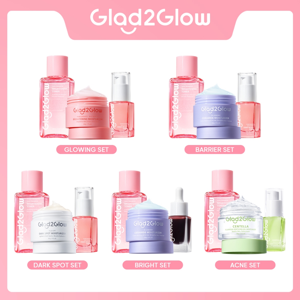 [100% ORI]Glad2Glow 3pcs Paket Skincare Moisturizer Serum Face Wash -ACNE KIT GLOWING KIT Dark Spot 