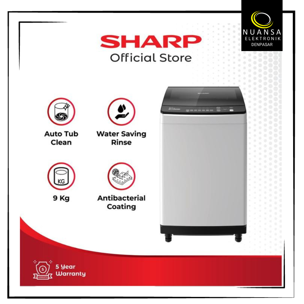 MESIN CUCI SHARP ESM9000-TGG KAPASITAS 9KG - NUANSA ELEKTRONIK DENPASAR