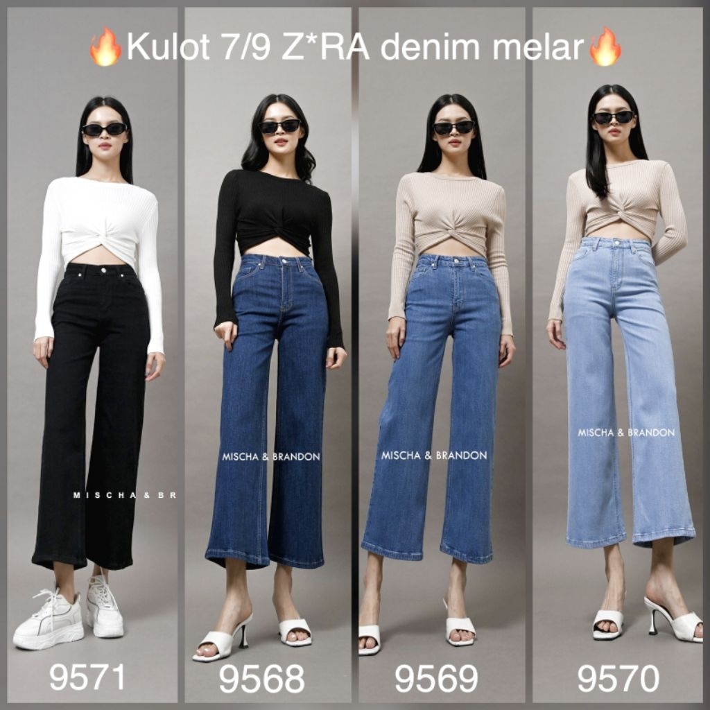 M&B Jeans Celana 7/9 Kulot Wanita Jeans Stretch Melar