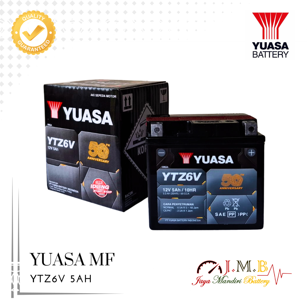 Aki Motor Yuasa YTZ6V Aki Kering untuk Vario125/150/160, Scoopy idling stop, Pcx, Nmax New