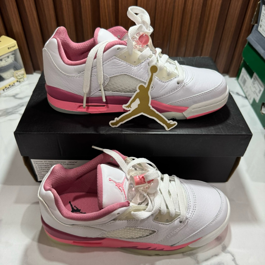 NIKE AIR JORDAN 5 RETRO LOW GIRLS' GRADE SCHOOL BASKETBALL SHOES - WHITE