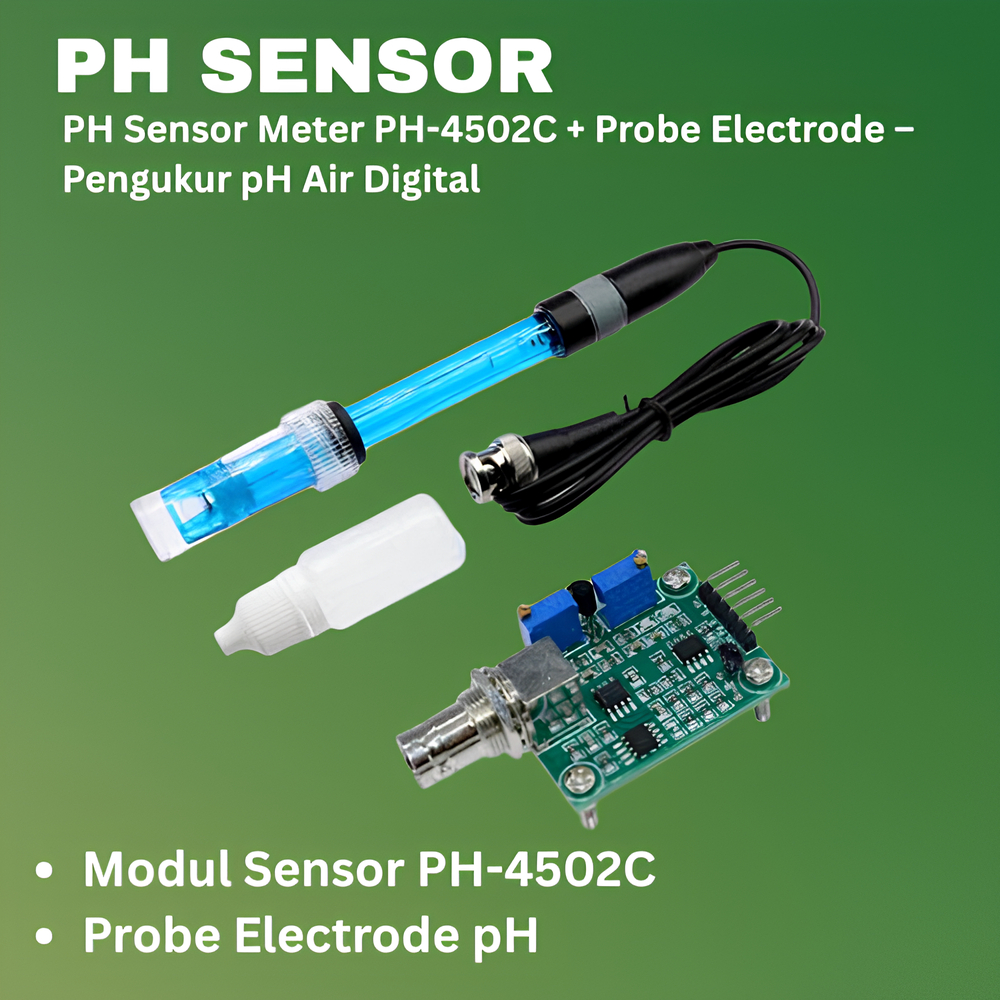 Sensor pH Meter Analog PH-4502C + Probe Electrode | Arduino & ESP32 | Akuarium, Hidroponik, IoT