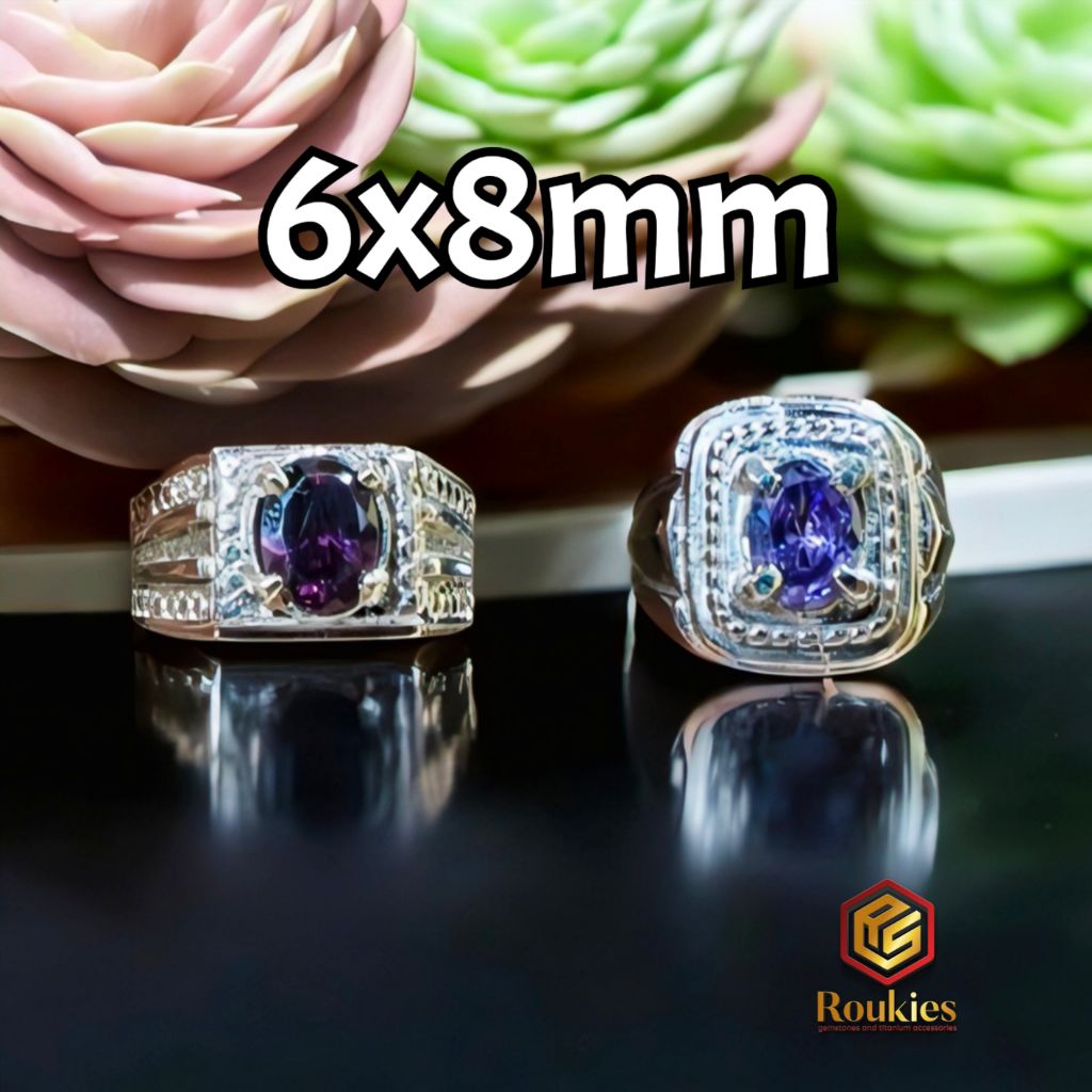 Cincin Batu American Diamond Oval Cut Ring Alpaka Ukuran 6x8mm