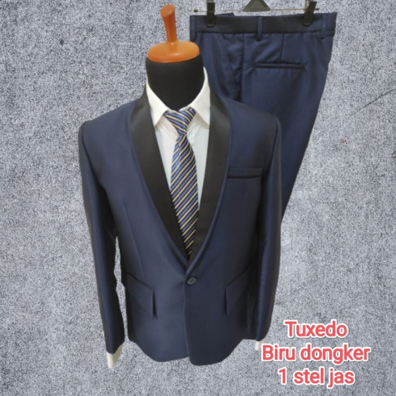 KODE K49P 1 stel jas TUXEDO Biru dongker semi woll kilap jas wedding jas nikah jas pernikahan jas ka