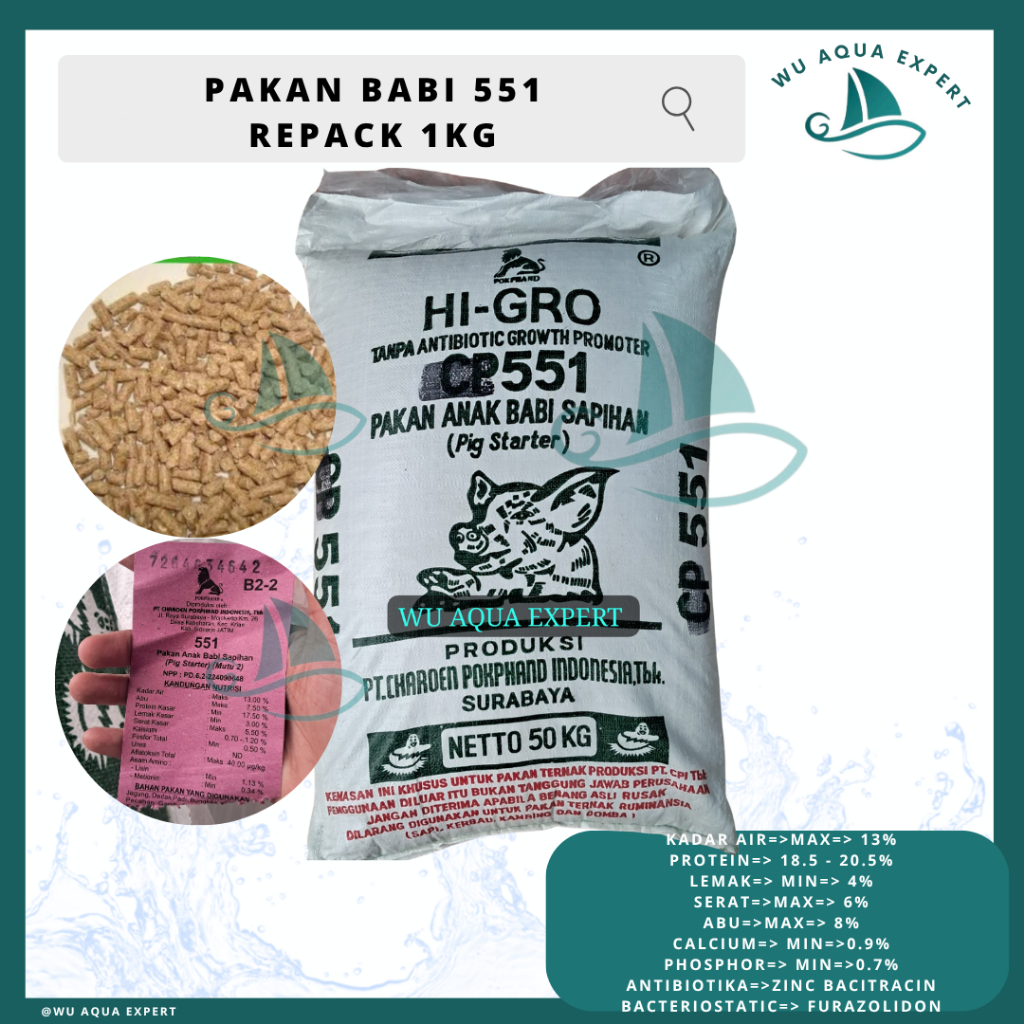 Glaciaamart Pakan Babi 551 1Kg Pelet Pur Voer Babi Hi-Gro Pakan Anak Babi Pakan Babi Dewasa Pig