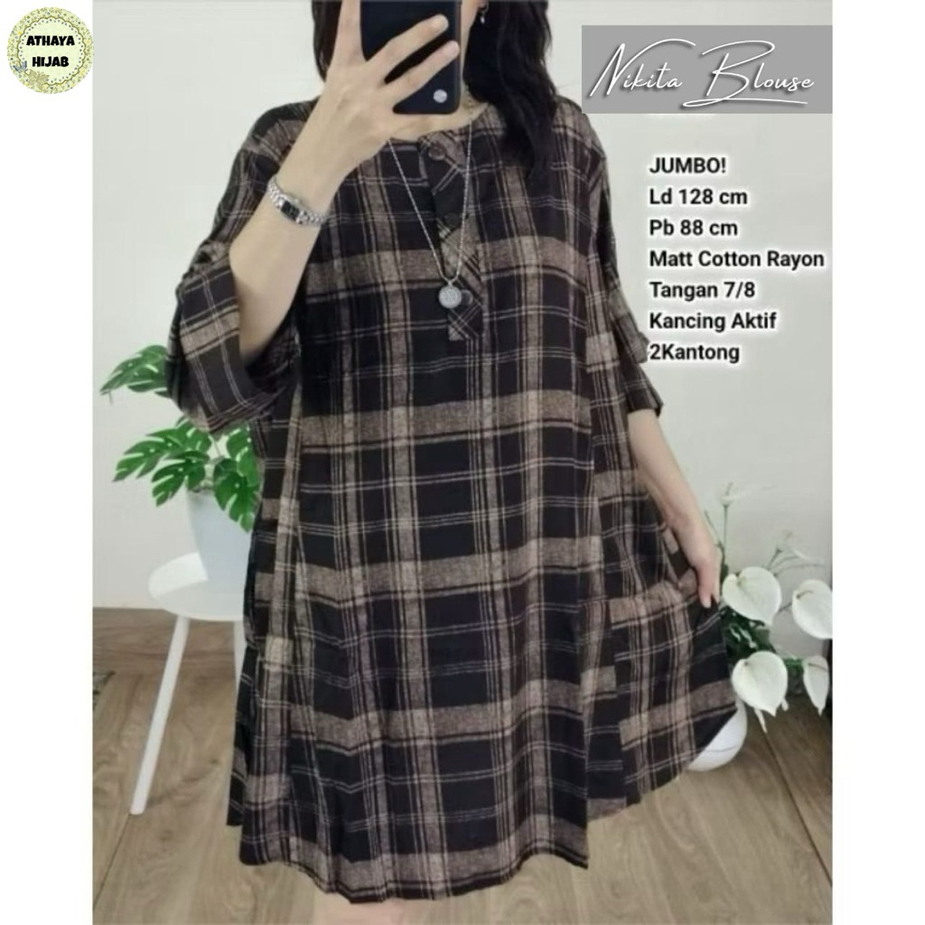 nikya shirt blouse kemeja jumbo Square katun rayon premium