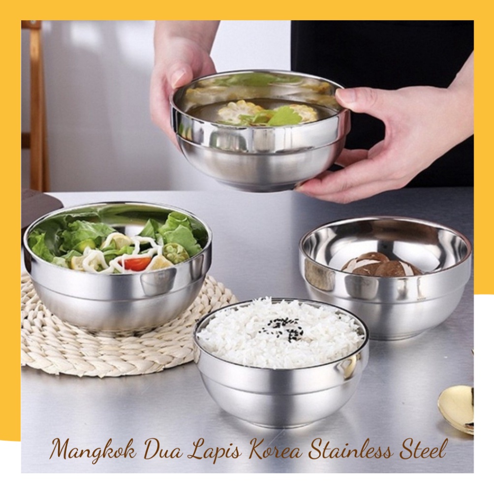 New Mangkok Korea Stainless Steel Tebal  Mangkuk Dua Lapis Anti Panas Tanpa Tutup