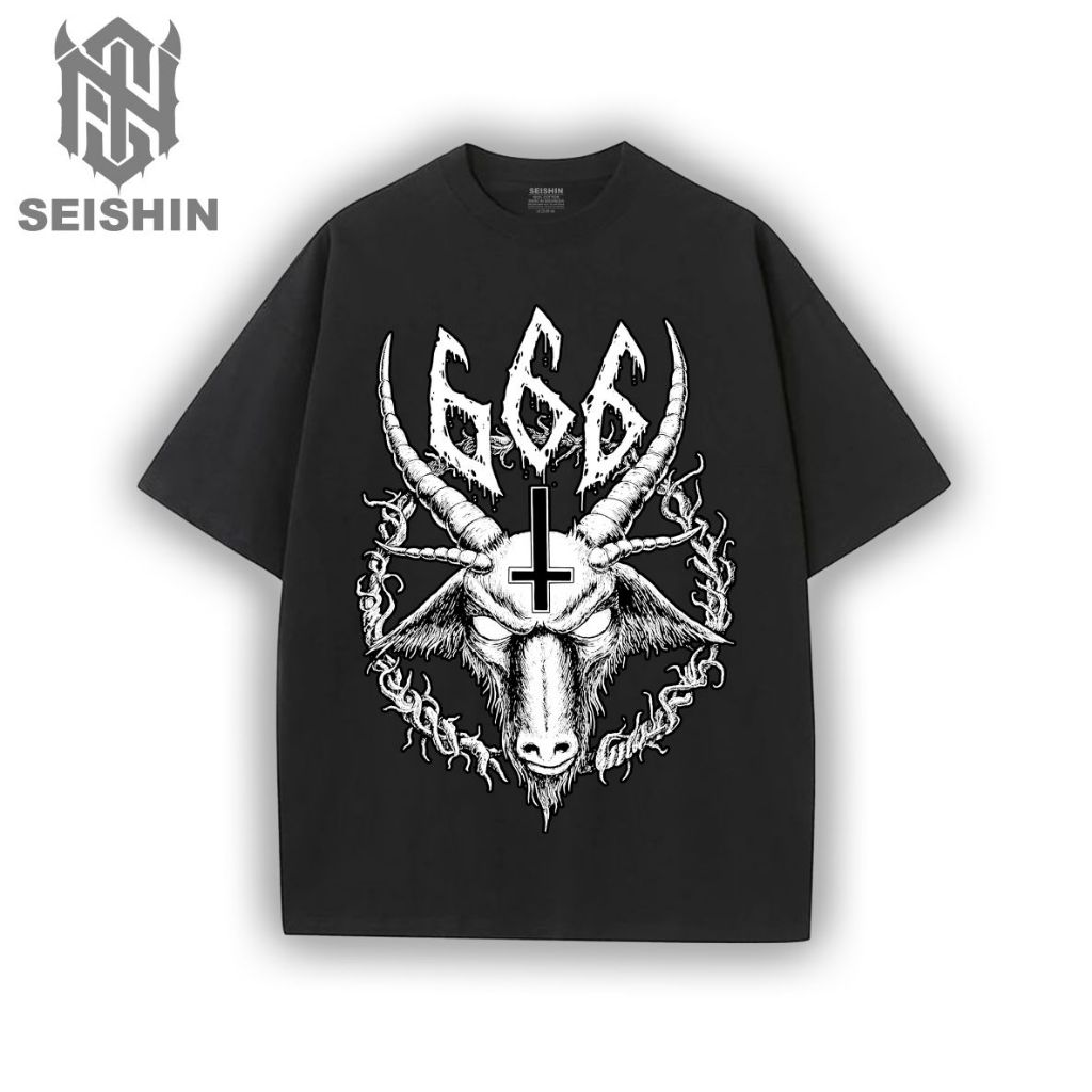 Seishin T-shirt Satanic goat 666 Kaos vintage unisex