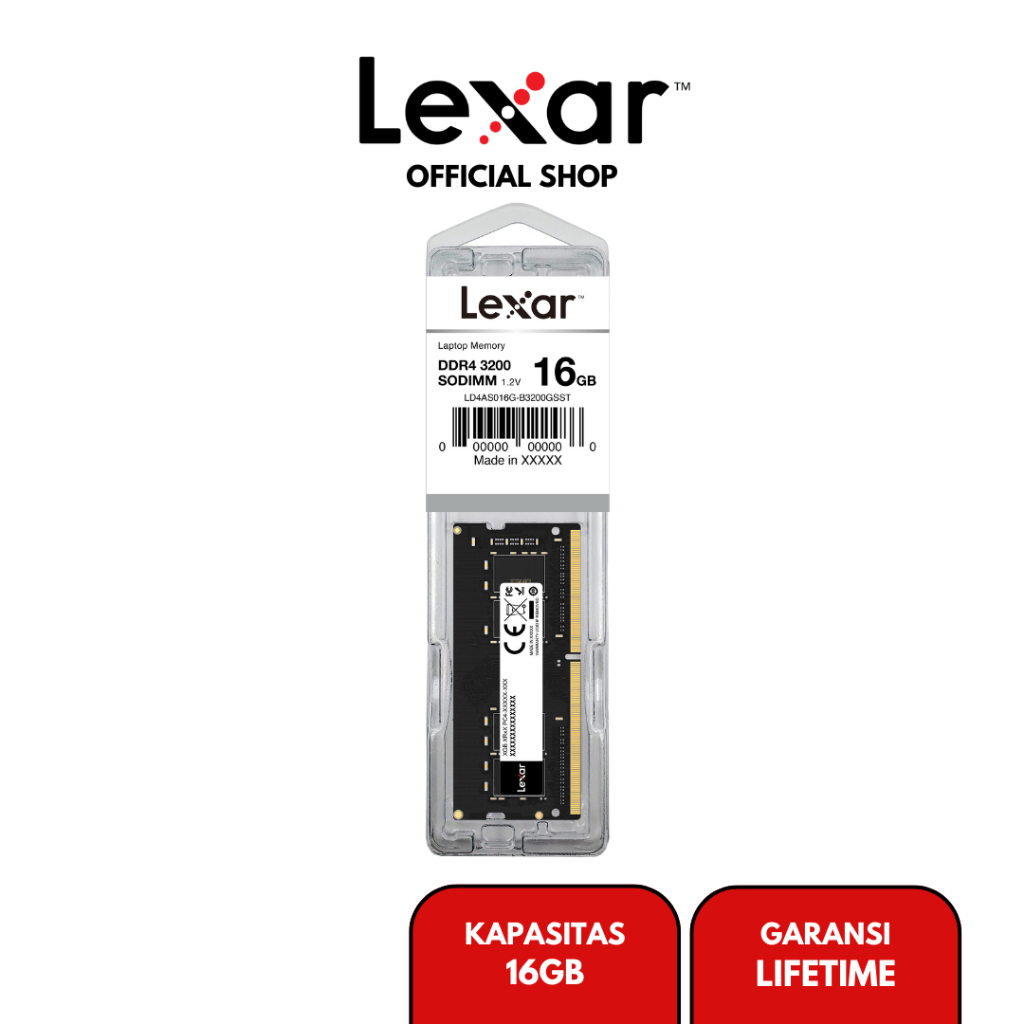 Lexar RAM Laptop SODIMM DDR4 3200 (PC4 25600) - 16GB