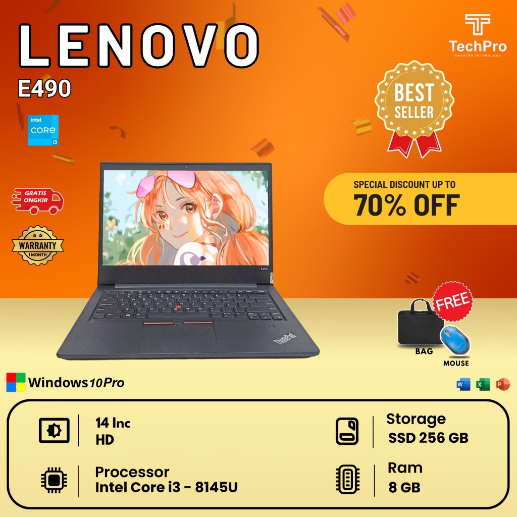 LAPTOP ORIGINAL MURAH LENOVO THINKPAD E490 RAM 8GB FREE TAS DAN MOUSE BARU