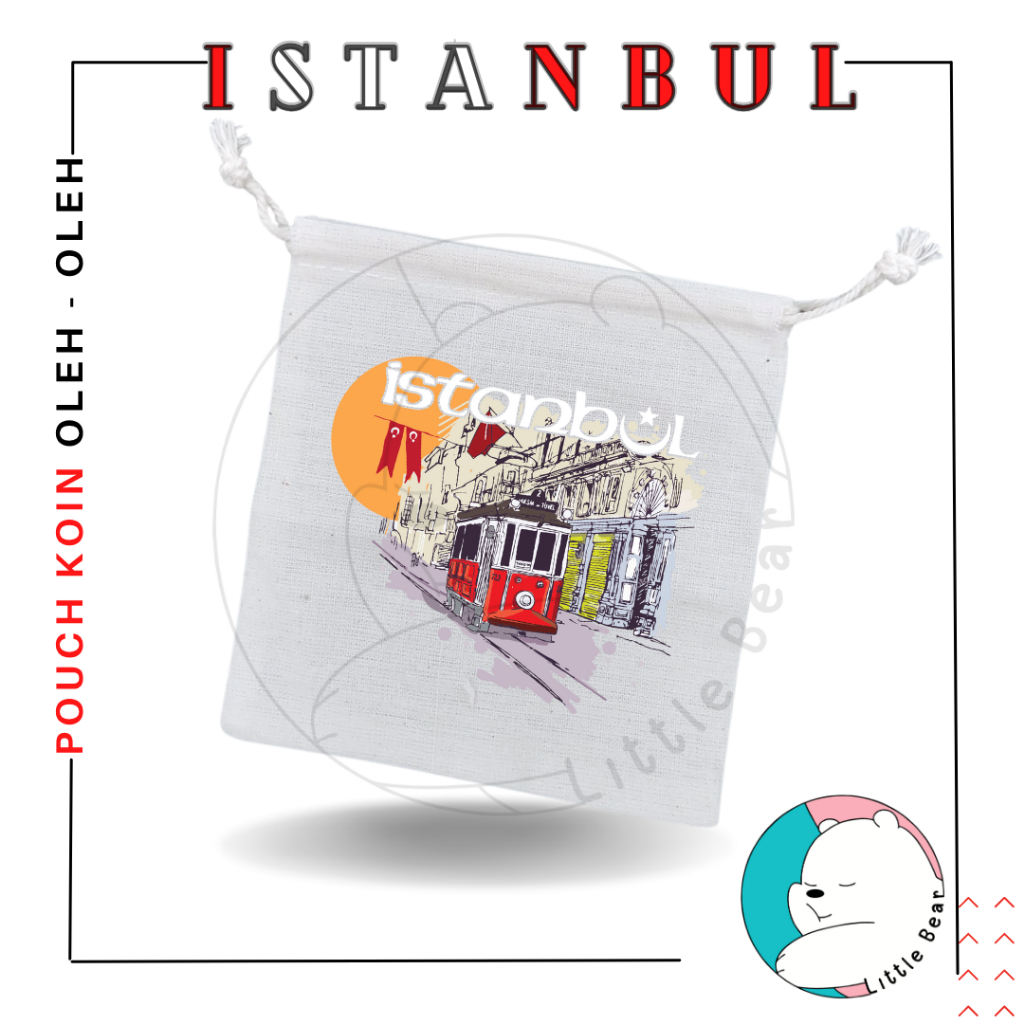 Littlebear Pouch Koin Souvenir Kota Istanbul Dompet Koin Oleh Oleh Bahan Blacu Tali Serut Type 1