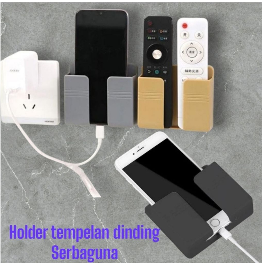 Holder Hp tempelan dinding rak remot Charger Tembok Stand phone hitam