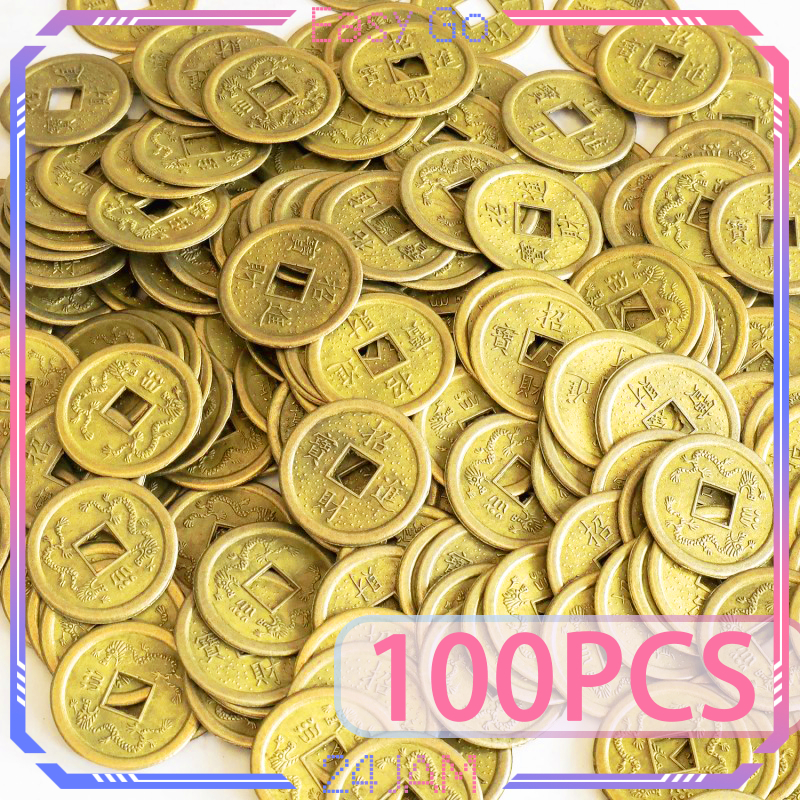 Isi 100pcs Coin Cina Logam Koin Kuno Cina 1cm Koin Cina Kuno Koin Feng Shui Uang Koin Kuno China Log
