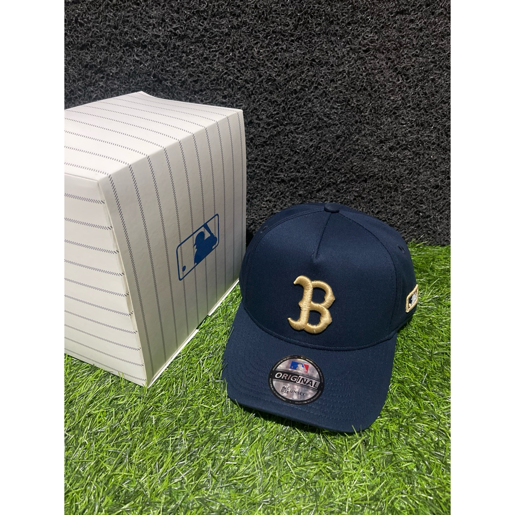 Bahan Navy Logo B Boston Krem Topi Premium MLB