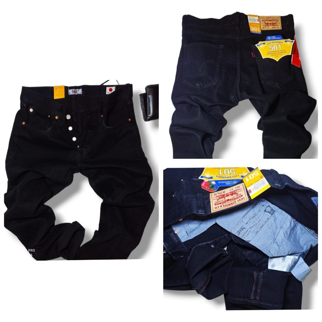 CELANA JEANS PANJANG DENIM|IMPOR GARMEN FULL BLACK MODEL STANDAR REGULER  TAG BORDIR SPESIAL EDITION