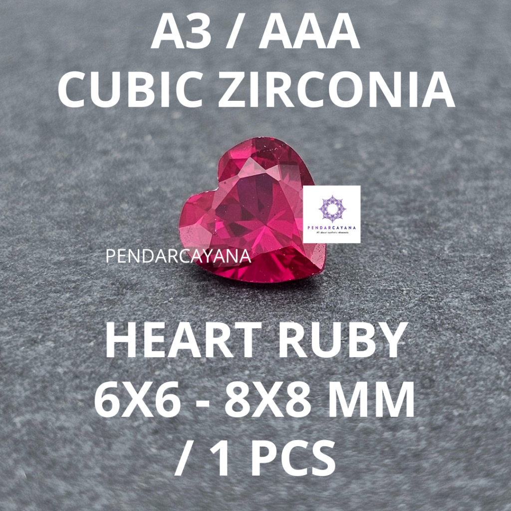 CUBIC ZIRCONIA A3 / AAA 6X6 - 8X8 MM HEART RUBY / 1 PCS