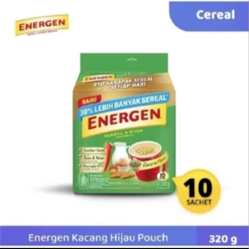 

Energen Sereal dan Susu Rasa Kacang Hijau 1 Renceng isi 10 Sachet
