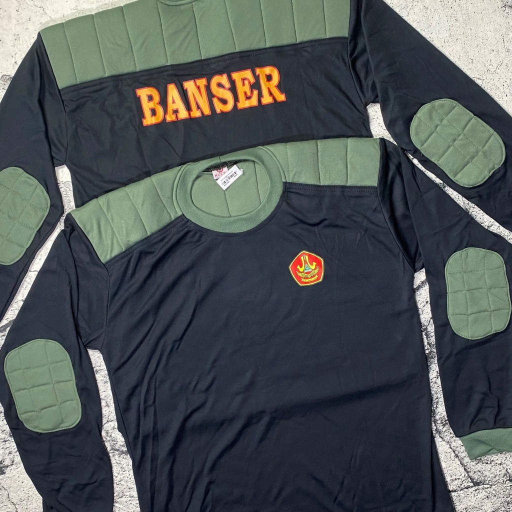 Kaos BANSER Lengan Panjang HITAM-HIJAU Kaos Lapangan Banser Busa Decker Tebal Kaos Bantal PHH