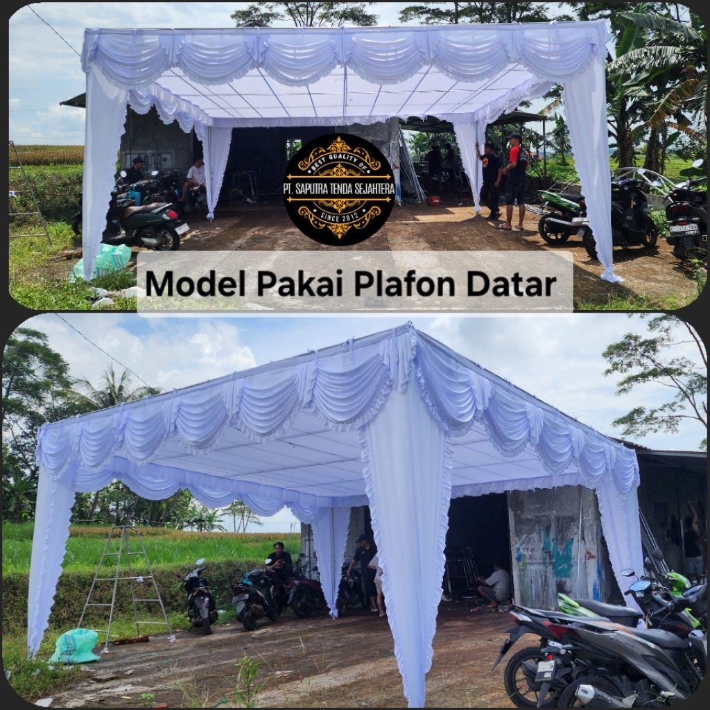 1 Set Kain Dekorasi Tenda Ukuran 6x6 Model Pakai Plafon Datar Bahan Abutai Pelamin (4 tiang)  (Pree 