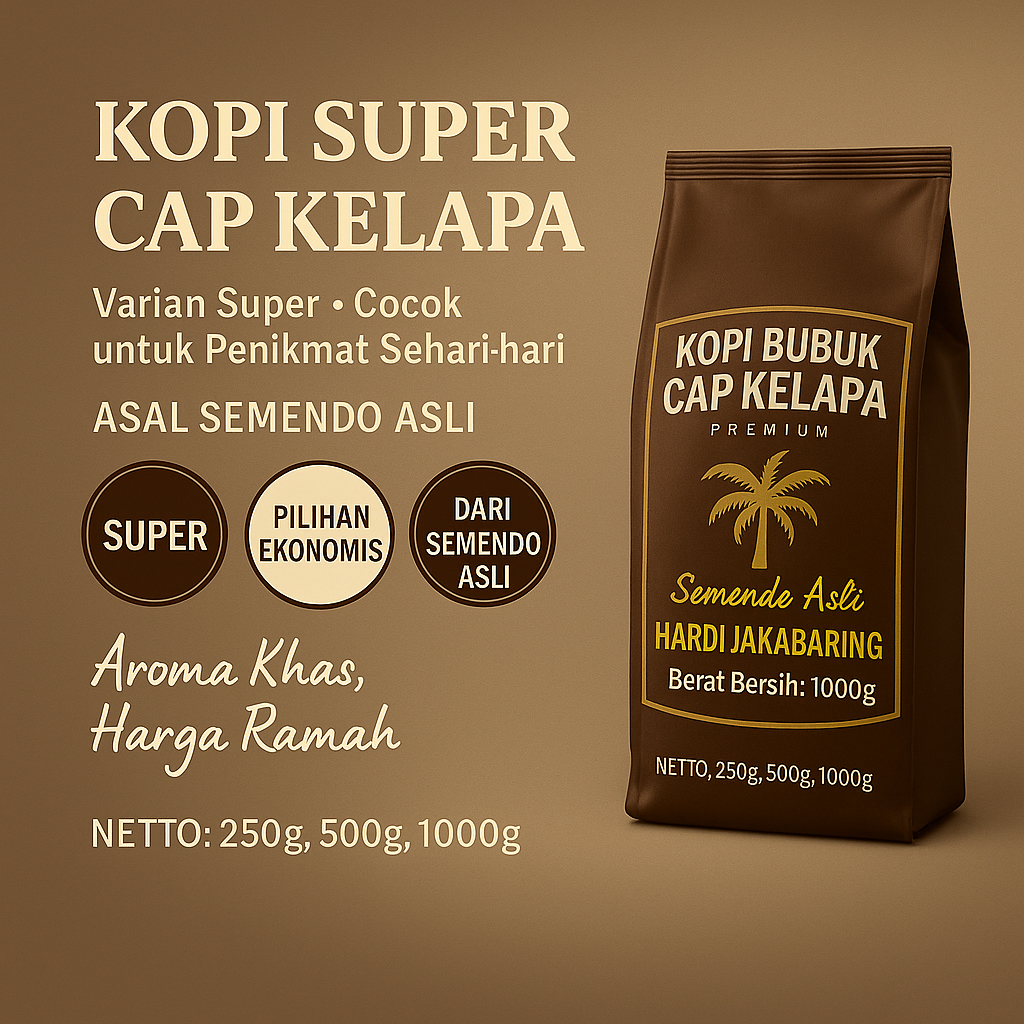 

Kopi Bubuk Super Cap Kelapa Semendo Asli Asal Palembang