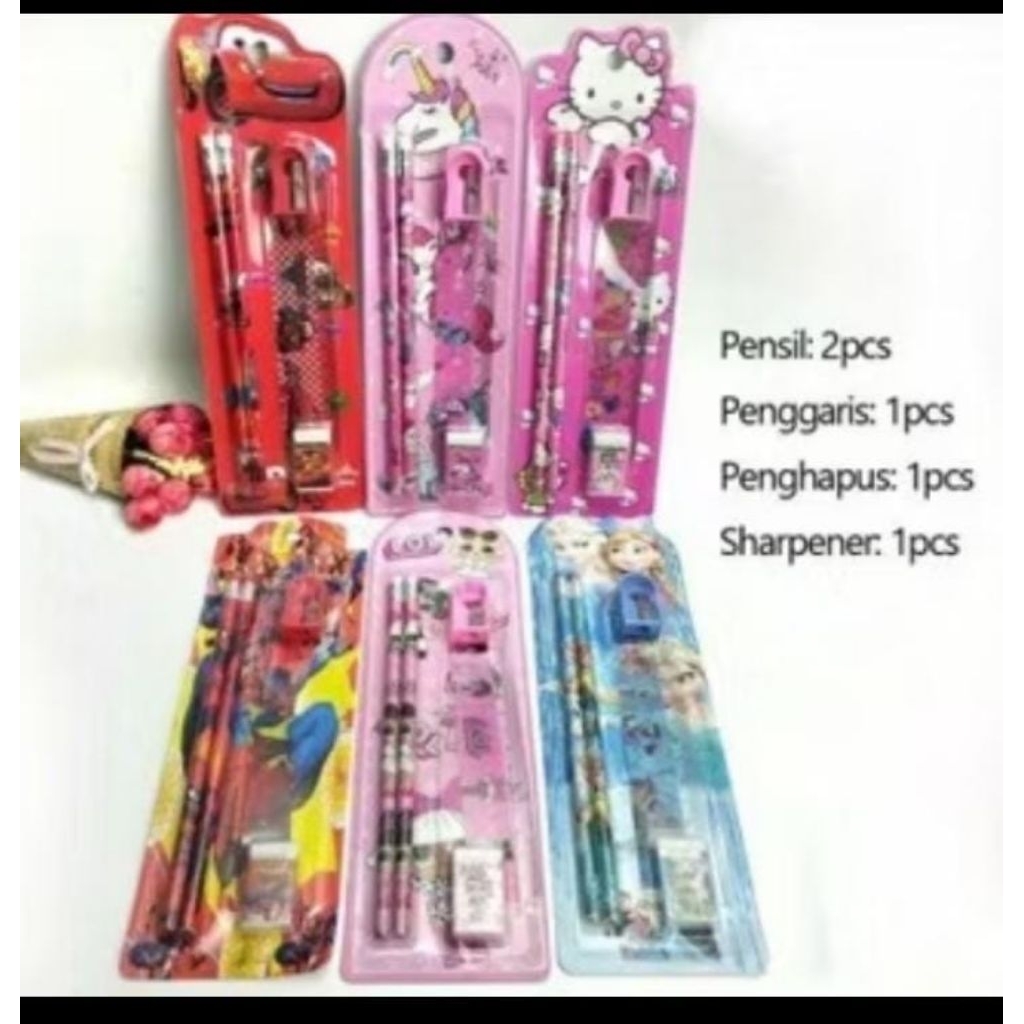 

Stationary set 5 in 1 Alata Tulis Paket Anak Sekolah Penghapus penggaris Pensil Serutan Karakter