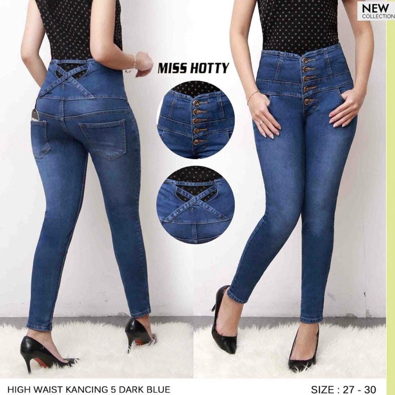 New Mart AF  Jeans Highwaist Skinny Kancing Aktif Starla Realpict  Premium Melar