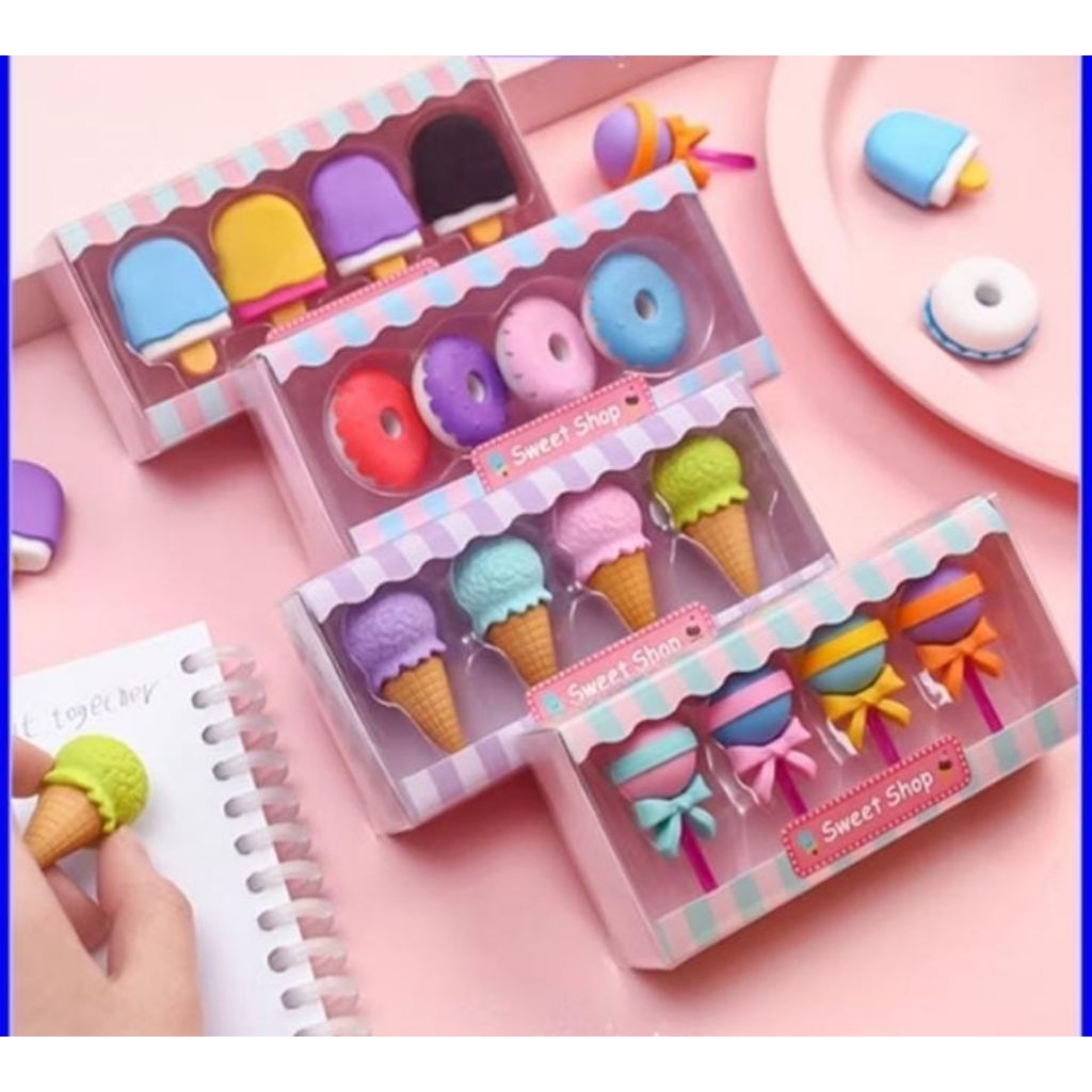 

Penghapus Set 4 Pcs Penghapus Lucu Bentuk Es Krim Penghapus Lolipop Donat Penghapus Pensil